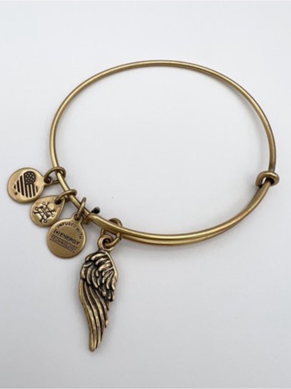 Alex and Ani Gold Angel Wing Charm Bangle with Inspirational Charm